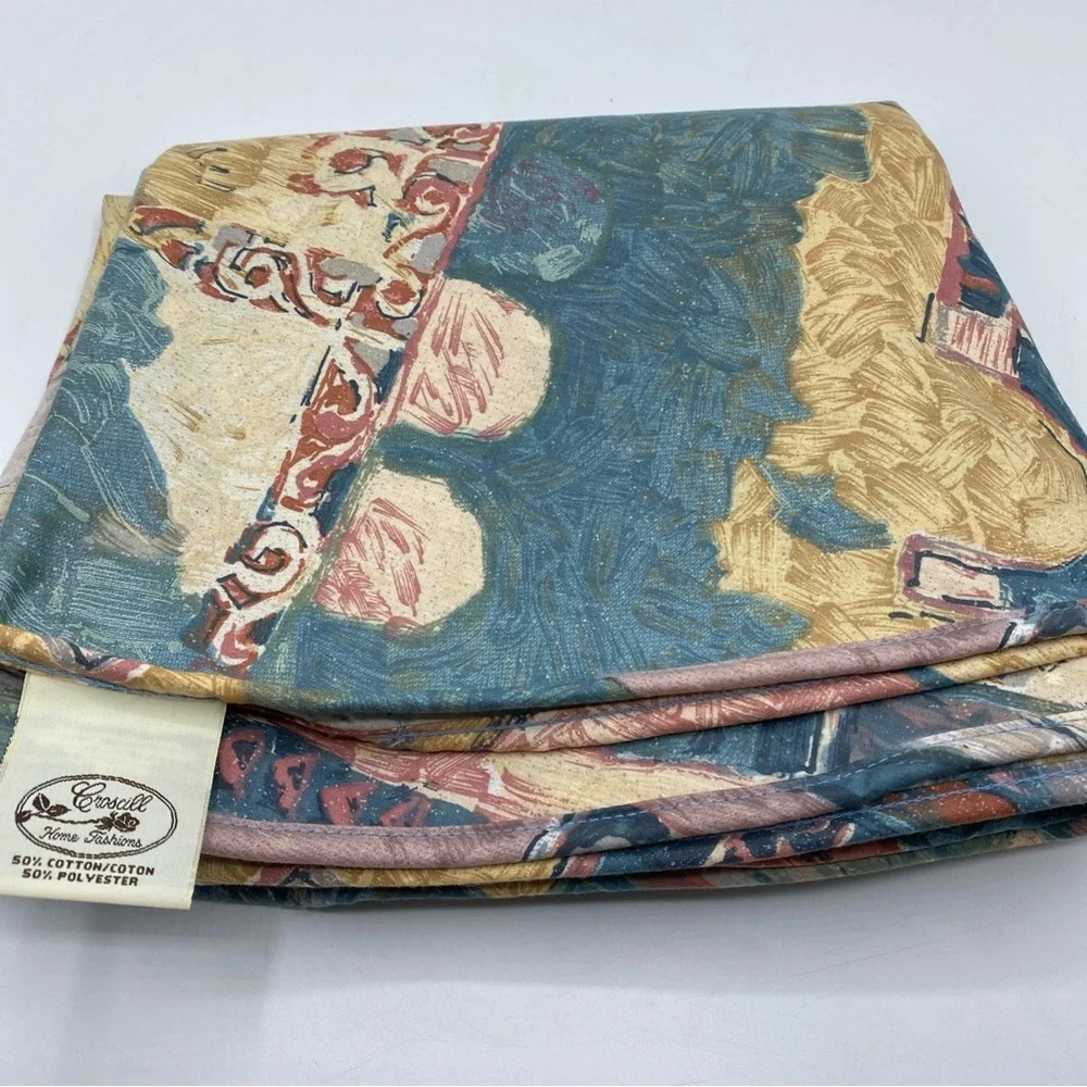 Vintage Croscill Isis Abstract Fabric Table Cloth  Retro 1980’s  Round 72”